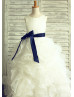 Ivory Satin Organza Ruffled Flower Girl Dress With Detachable Sash